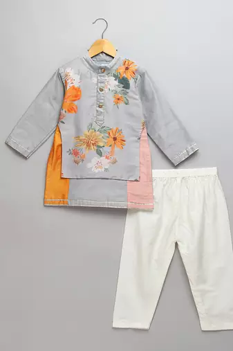 Multicolor printed cotton silk kurta set
