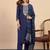 Dark-blue silk blend printed kurta set