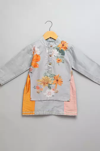 Multicolor printed cotton silk kurta set