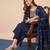 Dark-blue silk blend printed kurta set