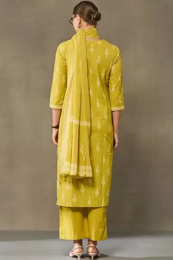 women ethnic motifs printed regular cotton kurta with palazzos & with dupatta