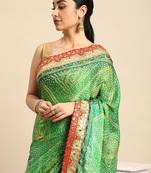 green bandhani gotta patti pure chiffon saree