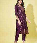 Purple silk blend printed kurta set