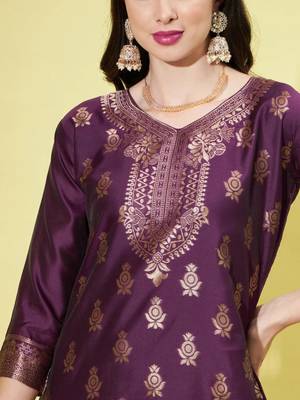 Purple silk blend printed kurta set 2