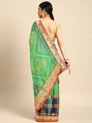 green bandhani gotta patti pure chiffon saree 3