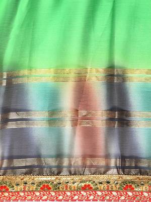 green bandhani gotta patti pure chiffon saree 4
