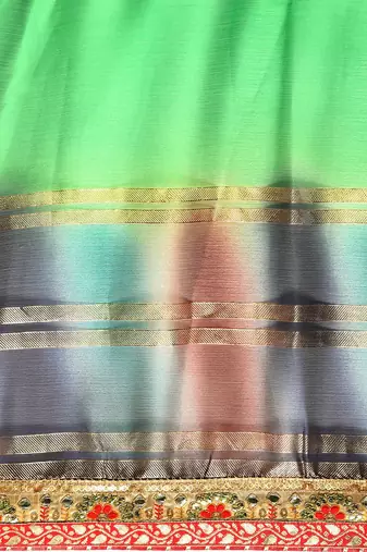 green bandhani gotta patti pure chiffon saree