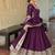 Wine embroidered anarkali kurta set with pant and dupatta for women