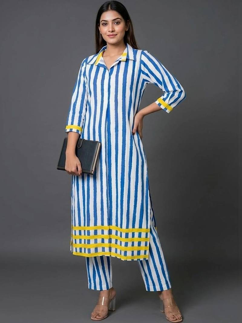 women printed regular kurta with trousers