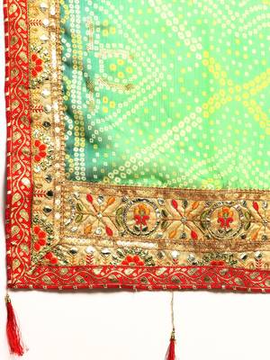 green bandhani gotta patti pure chiffon saree 5