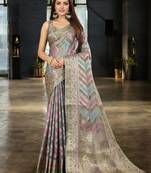 grey leheriya woven design zari banarasi saree with unstitched blouse piece