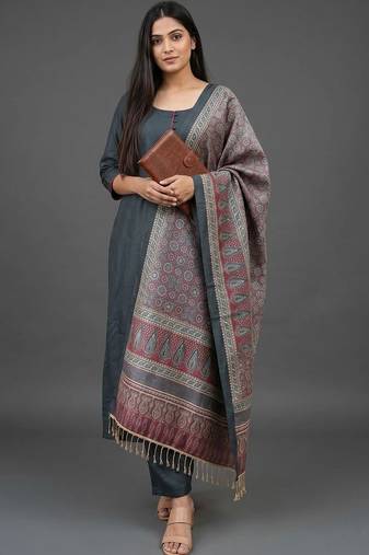 women ethnic motifs regular kurta with trousers & with dupatta