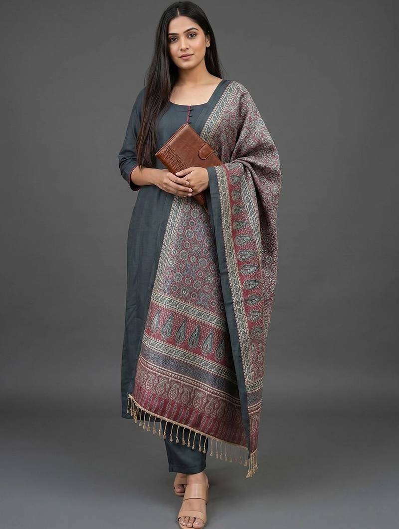 women ethnic motifs regular kurta with trousers & with dupatta