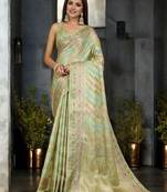 green striped woven design zari organza banarasi saree