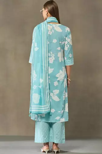 women floral printed regular cotton kurta with palazzos & with dupatta