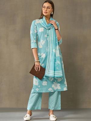 women floral printed regular cotton kurta with palazzos & with dupatta 6