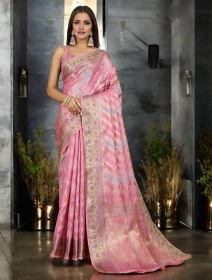 pink leheriya woven design zari handloom banarasi saree 1