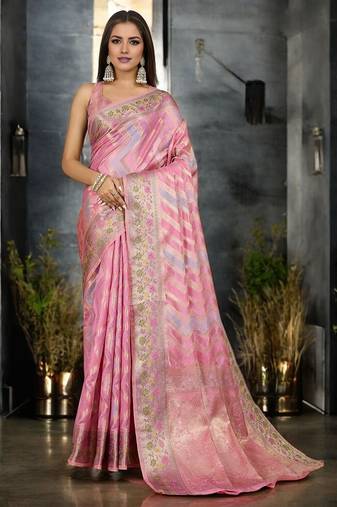 pink leheriya woven design zari handloom banarasi saree