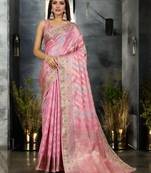 pink leheriya woven design zari handloom banarasi saree