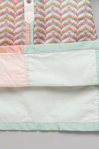 Pink mint green cotton silk Men Kurta Set