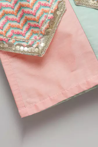 Pink mint green cotton silk Men Kurta Set