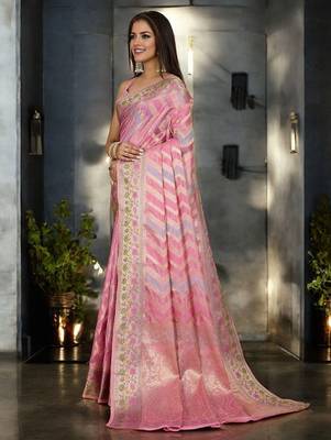 pink leheriya woven design zari handloom banarasi saree 2