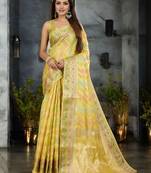 yellow leheriya zari organza handloom banarasi saree