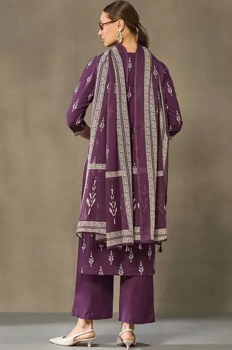 women ethnic motifs printed regular cotton kurta with trousers & with dupatta