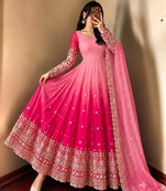 Designer pink shaded long flared anarkali suit set for women