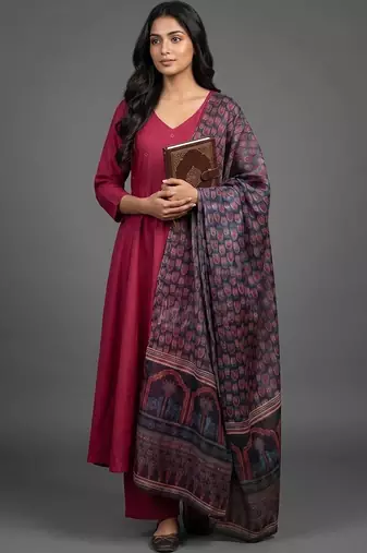 women ethnic motifs regular kurta with trousers & with dupatta