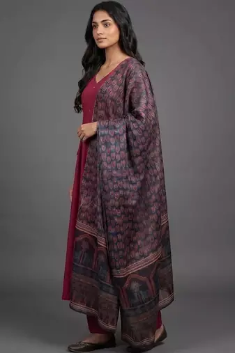 women ethnic motifs regular kurta with trousers & with dupatta