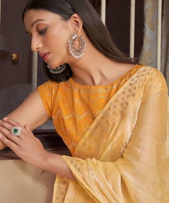 yellow yellow embellished beads & stones pure chiffon saree 5