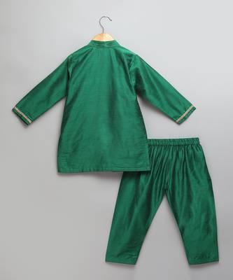 Green woven cotton silk kurta set 2