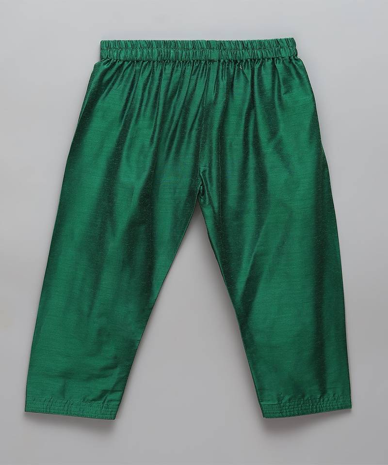 Green woven cotton silk kurta set