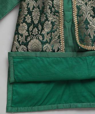 Green woven cotton silk kurta set 5