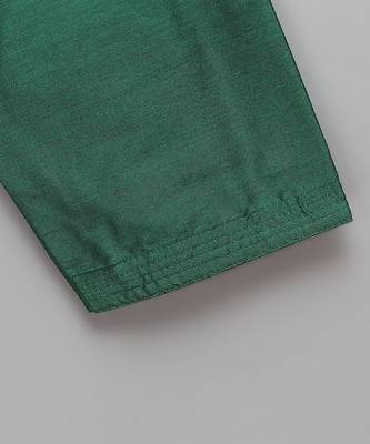 Green woven cotton silk kurta set 7