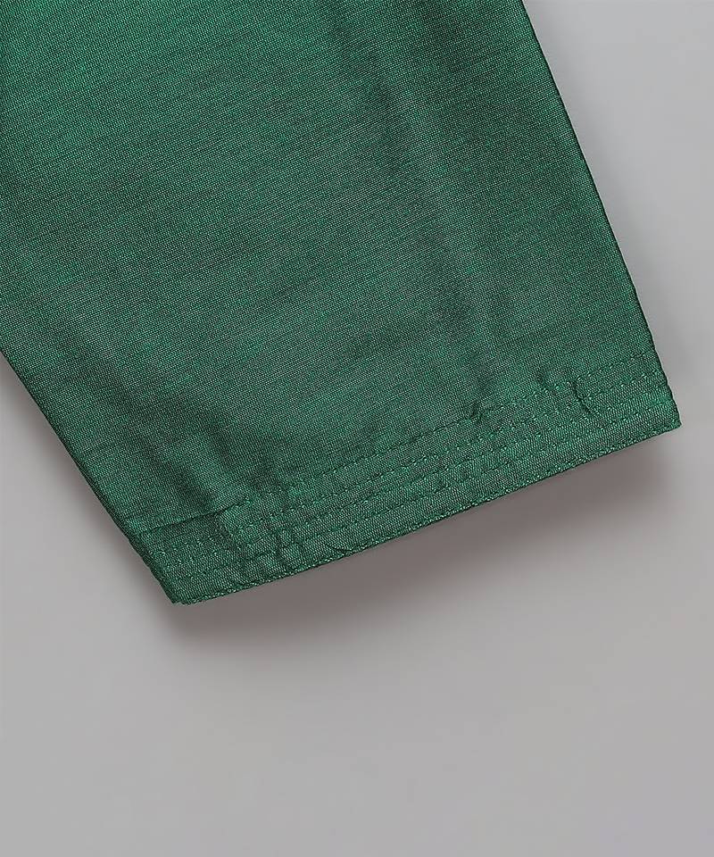 Green woven cotton silk kurta set
