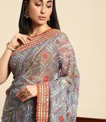 grey gotta patti poly georgette bandhani saree