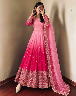 Designer pink shaded long flared anarkali suit set for women 2