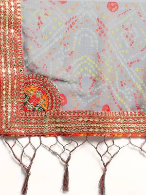 grey gotta patti poly georgette bandhani saree 5