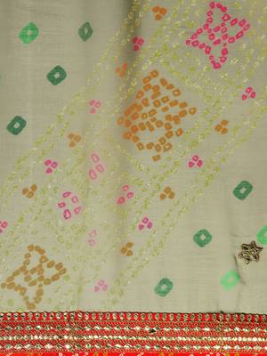 green gotta patti poly georgette bandhani saree 4