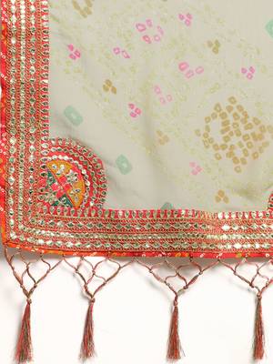 green gotta patti poly georgette bandhani saree 5