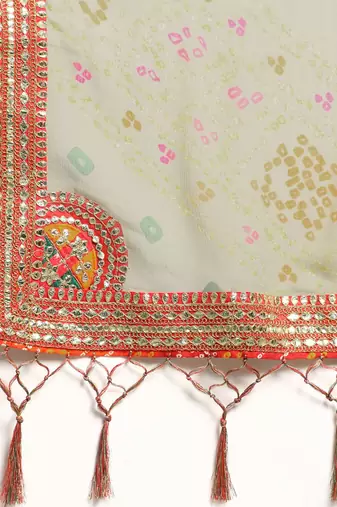 green gotta patti poly georgette bandhani saree