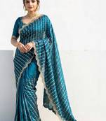teal embellished zari satin heavy work saree