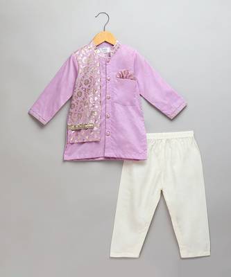 Purple embroidered cotton kurta set 1