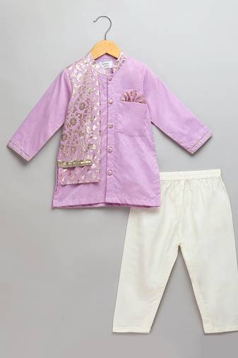 Purple embroidered cotton kurta set