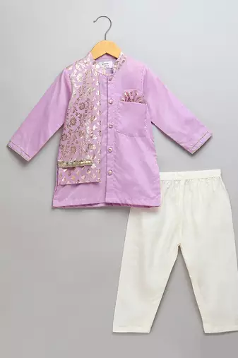 Purple embroidered cotton kurta set