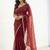 maroon embellished zari satin designer saree