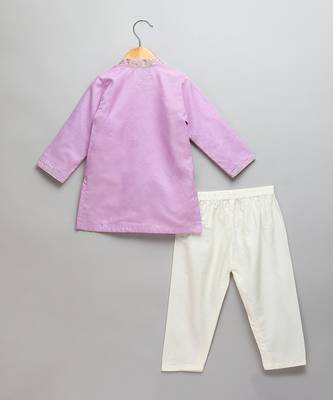 Purple embroidered cotton kurta set 2