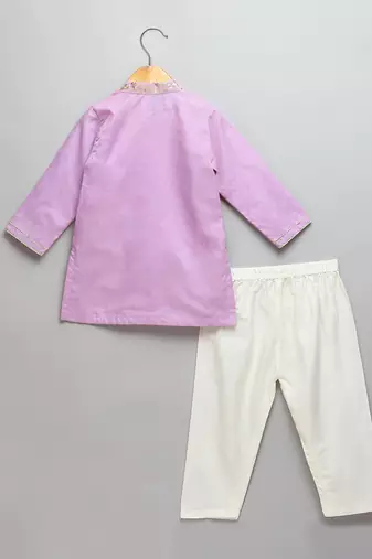 Purple embroidered cotton kurta set